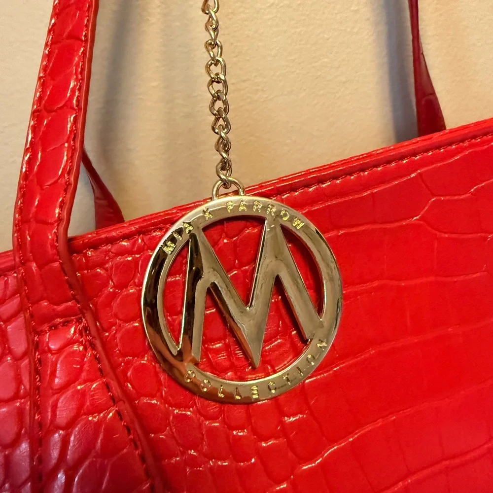 MIA Red Textured‎ Tote Bag with Gold Accents